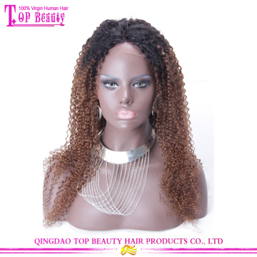 Qingdao top qualité afro kinky bouclés ombre couleur dentelle avant perruque 100% vierge cheveux brésiliens dentelle avant perruque